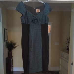 Nue by Shani Black/Green Sheath Dress with Flutter Cap Sleeves NWT
